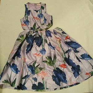 Lilac tropical cutout A-line dress